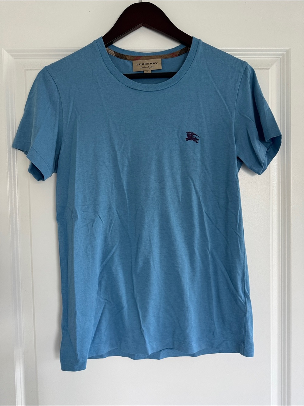 GU Authentic Burberry Logo Blue Casual Short Sleeve Shirt XS
